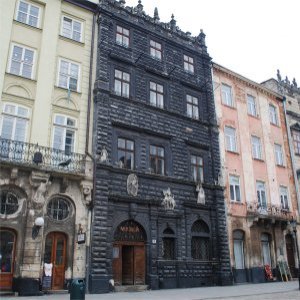 Black building on the Rynok square